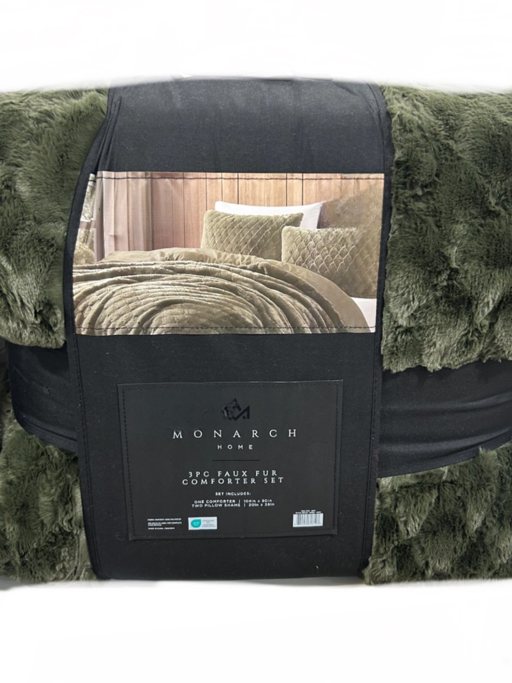 Monarch Home Faux Fur King Moss Green Comforter Set 104”x90”